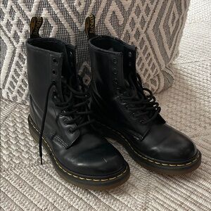 Dr. Martens Black Boots with Yellow Stitching